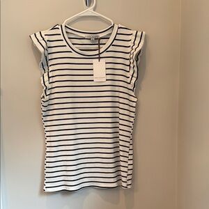 Green Envelope Striped Flutter Cap Sleeve Top